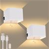 GeyouLux 2 pezzi lampade da parete a batteria da 6000 mAh, con sensore di movimento, interno da 5 W, ricaricabili, per interni, senza collegamento di alimentazione, con 3 modalità, 3000 K, lampada da