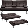 Yaheetech Divano Letto con 2 Braccioli Staccabili Divano Trasformabile Mobile Imbottito a 3 Posti Divanetto Reclinabile da Salotto con Supporto Centrale Porta Bicchieri Espresso/Finta Pelle