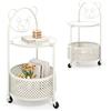 LIFEZEAL Tavolino Laterale da Divano, Modello di Orsetto, con 3 Ruote, Piano in Vetro e Cestino Portaoggetti, Tavolino Rotondo, Carrello da Portata, Decorativo, Piccolo, Multiuso, Soggiorno, Bianco