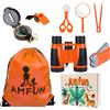 AMFUN 8 Pezzi Kit da Esploratori da Esterno per Bambini, Binocolo Giocattolo per Bambini, Torcia, Lente d'Ingrandimento, Zaino