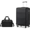 KONO set di 2 Valigie Trolley medio 65cm Rigida e Leggera ABS valigia con 4 Ruote Rotanti e Lucchetto TSA & Borsa da Viaggio 40x20x25 Ryanair, Nero