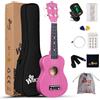 Winzz Ukulele Soprano Adulti, Ukulele Bambini Legno, 21 Pollici Ukulele Principianti, Fucsia Scuola Media Kit con 9 Accessori, Adesivo per Tastiera, Carta degli Accordi