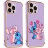 Stradvnaly [2 Pezzi] Stitch Cover per iPhone 8 iPhone 7 iPhone SE 2022/2020 4,7, Cartoon Anime Galvanizzato Custodia per Protezione Fotocamera Sottile Protettiva TPU Antiurto Silicone Cover,Rosa e Viola,09