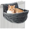 Jokapy Amaca per Gatti Termosifone Cuccia Gatto Termosifone con Morbida e Calda Coperta di Peluche Lavabile Felpata Letto per Gatto da Appendere Amaca da Finestra per Gatti per Animali (Grigio, Girare)