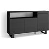 Skraut Home | Credenza, Mobile, Cucina | Madia, mobile ingresso | 150x87x35cm | 3 Porte | Design industriale | Stile moderno | Nero