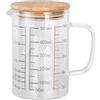 VIFERR Misura Graduata in Vetro 500ml Misura Brocca Caraffa Graduata con Scala Coperchio in Legno e Manico per Cucina Latte Yogurt