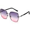 LumiSyne Occhiali Da Sole Senza Montatura Rettangolari Donna Oversized Occhiali Da Vista Gradiente Trasparenti Lente Da Taglio Di Diamanti Montatura Decorata Con Strass UV400(Grigio rosa)