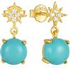 Zayka Jewelry Orecchini donna piccoli e delicati con stelline e pietre azzurre turchesi in argento 925 placcati oro giallo 18K
