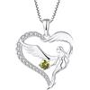 FJ Collana Cuore Angelo Custode Argento 925 Donna Collana con Ciondolo Ala d'Angelo Collana Agosto Pietra Portafortuna Peridoto Gioielli Regalo per Donna