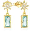 Zayka Jewelry Orecchini piccoli donna stelline pendenti e pietre azzurre in argento 925 placcati oro giallo 18K carati