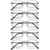 Hubeye 5 Paia Occhiali da lettura da Uomo e Donna Metallo Quadrato Stile Acciaio Inossidabile con Cerniere a Molla Materiale Metallico Occhiali Anti Luce Blu 1.00
