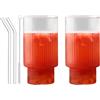 BRTNUP Bicchieri per acqua potabile a coste, bicchieri per acqua potabile con cannucce di vetro, set da 5 pezzi, bicchieri in vetro a coste, bicchieri vintage per caffè ghiacciato, bicchieri per cocktail e