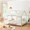 [en.casa] Letto per Cameretta a Forma di Casetta Semiaperta con Finestra e Tettuccio Letto 1 Piazza e Mezza per Bambini Struttura in Legno di Pino 120 x 200 cm Menta Verde/Bianco