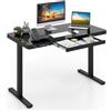 Giantex Scrivania elettrica da 120 x 60 cm, regolabile in altezza, con cassetto, piano in vetro scrivibile, porta USB e connettore di tipo C, preset di memoria (nero)