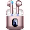 Rinsmola Cuffie Bluetooth 5.4, Mini Auricolari Bluetooth Stereo HiFi, 4 HD Mics Cuffie Wireless In Ear con ENC Cancellazione Rumore, Cuffie Senza Filo LED Display, IP7 Impermeabili Cuffiette Sport 30H,Oro Rosa