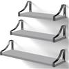 Pipishell mensole da muro con staffe metalliche, legno di paulownia, grigio