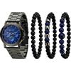 TIME100 Set Regalo Uomo， Orologio Elegante e 3 Braccialetti alla Moda, Resistente all'Acqua 3 ATM, Idea Regalo Uomo Compleanno, Natale, Anniversario, Laurea, San Valentino（Blu）