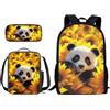 Xoenoiee Set di 3 zaini per la scuola, per studenti, ragazzi e ragazze, con borsa per il pranzo e astuccio per matite, regalo per il rientro a scuola, Panda e Girasole, Taglia unica, moderno