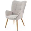 MEUBLE COSY Poltrona Imbottita Sedia da Salotto con Braccioli Poltroncina Relax con Schienale Alto e Cuscino Spesso Gambe in Legno per Camera da Letto Soggiorno in Tessuto Grigio