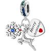 MariaFonte Charm Triplo New 2024 Compatibile Tutte Marche Pendente Cuore Merry Christmas Renna Neve Anniversario Ciondoli Originale Argento Mamma Bead Portafortuna Cuore Natale Zirconia
