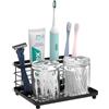 Luxspire Portaspazzolini a 3 Slot, Porta Spazzolino Elettrico in Acciaio Inox con Vassoio Staccabile, Supporto per Spazzolini da Denti, Rasoio Dentifricio, Organizer Spazzolino per Bagno, Nero