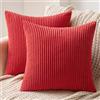 MIULEE Confezione da 2 Fodere Cuscini in Velluto a Coste Decorative Federe Morbido Copricuscini Cuscino Moderne Comodo Robusto per Camera da Divano Letto 45x45cm Rosso