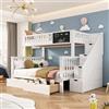 ZYLOYAL10 Letto a castello per bambini, letto matrimoniale, con pannello e cassetti, senza materasso, colore: bianco
