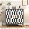 UEV Credenza Bassa con 2 Ante, Mobile Contenitore, 70 x 40 x 80 cm, Maniglia in Metallo Color Oro, Superficie Color Marmorizzata, per Soggiorno, Camera da Letto, Ufficio, Cucina (Bianco/Nero)