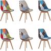 HJhomeheart Set di 6 sedie da pranzo in tessuto patchwork con cuscino del sedile e gambe in legno massello per sala da pranzo, soggiorno, cucina, ecc. (Rosso+Blu+Marrone patchwork)