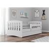Bjird Letto per bambini singolo - con sponda anticaduta - con barriera - con Materasso cassettone estraibile e telaio a doghe per bambini e bambine - Classico - bianco - 80 x 180 cm