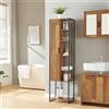 [en.casa] Mobile a Colonna per Bagno Armadio Alto Stretto con Anta e Ripiani Arredo Bagno 165 x 42,5 x 30 cm Nero/effetto Legno Intarsiato color Noce
