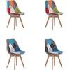 HJhomeheart Set di 4 sedie da pranzo in tessuto patchwork con cuscino del sedile e gambe in legno massello per sala da pranzo, soggiorno, cucina, ecc. (Rosso+Blu patchwork)