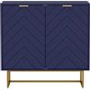 UEV Credenza Bassa a 2 Ante, Mobiletto portaoggetti, con Maniglia e Piedini in Metallo Color Oro, Ripiano Regolabile in 3 Posizioni, 80 x 40 x 77,5 cm, per Sala da Pranzo, Soggiorno, Ufficio, Blu