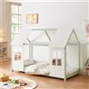 [en.casa] Letto per Cameretta a Forma di Casetta Semiaperta con Finestra e Tettuccio Letto Singolo per Bambini Struttura in Legno di Pino Zona di Riposo 90 x 200 cm Menta Verde/Bianco