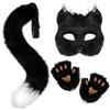 XEPST Animale Fox Costume Set con Therian Mask and Tail, Maschera e Coda da Volpe Therian Set di Accessori per Halloween Cosplay Costume Fancy Dress Carnevale, Nero