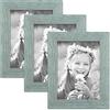 PHOTOLINI Cornici in legno 15x20 cm blu, set di 3 cornici per foto in vero legno rustico, con vetro, da tavolo o da parete, accessori extra - aspetto legno naturale di deriva