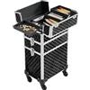 Soberine Valigia Valigetta Porta Trucchi 3 in 1 Grande Trolley Professionale Makeup Beauty Case Estetista da Viaggio con Ruote Nero