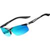 SIPLION Occhiali sportivi da uomo polarizzati occhiali da sole driver occhiali da sole Al-Mg montatura in metallo ultra leggeri UV400 CAT 3 CE, 8729 Nero/Blu Lenti A Specchio, m