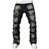 XIAOYUER Baggy Jeans da uomo, comodi, pantaloni da lavoro, in denim, look usato, casual, vintage, da uomo, lunghi, vestibilità normale, pantaloni cargo da uomo, alla moda, stile streetwear, Nero , S