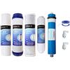 Depuragua - Kit Ricambi Osmosi Inversa | Filtrazione Acqua | Set Completo 5 Filtri | Resistente | Membrana 50 GPD 200 Litri | Filtri per Depuratore Osmosi Inversa |