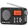 Tendak Radio Portatili FM/AM, Radiolina Portatile Piccola, Radio a Pile,Con un'eccellente qualità del suono, Schermo grande, sveglia, timer, radio a transistor alimentata via USB - noir