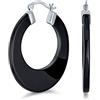 Bling Jewelry Ampio piatto nero Gemstone grandi ovali Orecchini a cerchio occidentale gioielli per le donne Teen .925 Sterling Silver 1.5 pollici di diametro