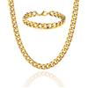ALANETA Set/Collana a catena cubana massiccia da 60 cm per uomo, catena in acciaio inossidabile placcata in oro 18 k. Fatto a mano. Regalo. Gioielli da uomo (Oro/Argento/Nero 7mm) (ORO + BRACCIALE)