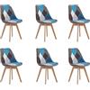 GrandCA HOME Set di 6 Sedie da Pranzo, Sedie da Cucina Nordiche con Morbido Cuscino Patchwork per Sala da Pranzo, Soggiorno, Blu