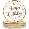 DHAIQC 50 Pezzi Piatti Carta Compleanno Oro Bianco, 18cm Piatti Usa e Getta Stoviglie per Feste di Compleanno Piatti Compostabili per Feste Matrimoni Compleanni Picnic Baby Shower (Compleanno Bianco, 18CM)