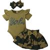 Haokaini Set di Vestiti Estivi per Neonate con Volant a Manica Corta Lettera Stampata Body Top Leopard Bowknot Tutu Tulle Abito da Principessa con Fascia 3 Pezzi (12-18 Mesi, Verde)