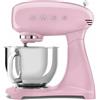 Smeg, Impastatrice Planetaria SMF03PKEU, 10 Livelli di Velocità, Funzione Smooth Start, Ciotola da 4,8 L, Sicurezza Blocco Motore, 3 Fruste, Gancio e Coperchio in Dotazione, 800W, Rosa