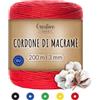 Creative Deco Gomitolo Cotone per Uncinetto 1 PCS 3mm/200m Rosso | Filato Colorato 3mm (+-0.5mm) | Fettuccia per Borse, Decorazione Casa Fai da Te