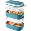 Beeptrum Bento Lunch Box Impilabile,Contenitori da 1400 ml con 4 scomparti e posate, scatole a 2 strati a prova di perdite, per adulti, bambini, ufficio, lavabili in lavastoviglie e microonde (Blu)