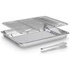 Aokyom Teglie da Forno con Griglia di Raffreddamento in Acciaio Inox, Teglia Vassoio Rettangolare per Raffreddare gli Alimenti con Pinze da Cucina per Pane, Biscotti, 40x30x2.5CM